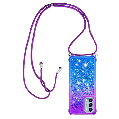 Paekear Handykette für Samsung Galaxy S9 Hülle, Smartphone Necklace Glitzer Transparent Silikonhülle mit Band - Handyhülle Cover Case mit Stylische Kette zum umhängen, Lila & Blau von Paekear