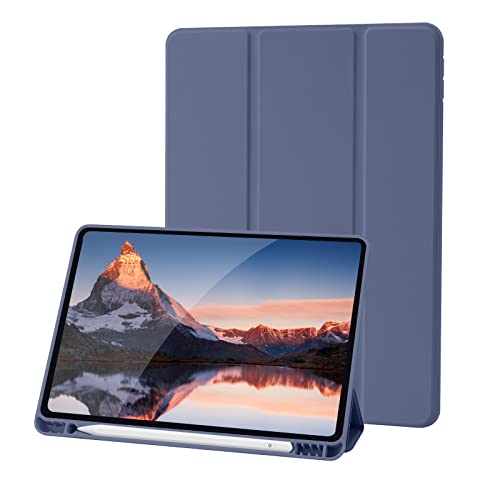 Hülle Kompatibel mit iPad 9 8 7 Generation 10.2 Zoll, Model 2021/2020/2019,9./8./7. Hülle mit Stifthalter, Trifold Ständer Schutzhülle, Auto Schlafen/Wachen for iPad 10,2 - Blau Grau von Palkitsee