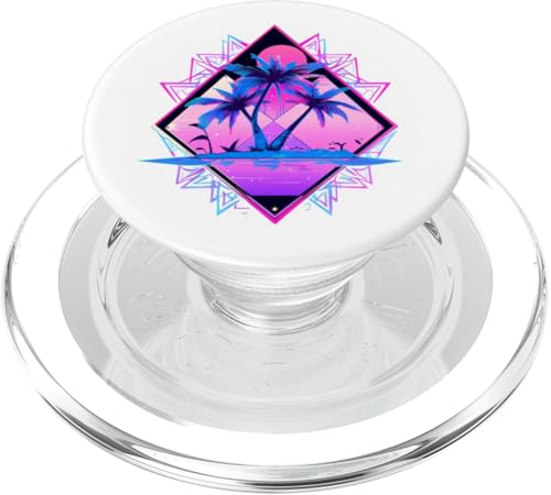 Blaue Palmeninsel und ein rosa Rauten-Hintergrund PopSockets PopGrip für MagSafe von Palm Trees and Geometric Shapes