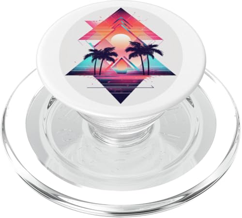 Palmen-Silhouetten gegen Sonne und überlappende Dreiecke PopSockets PopGrip für MagSafe von Palm Trees and Geometric Shapes