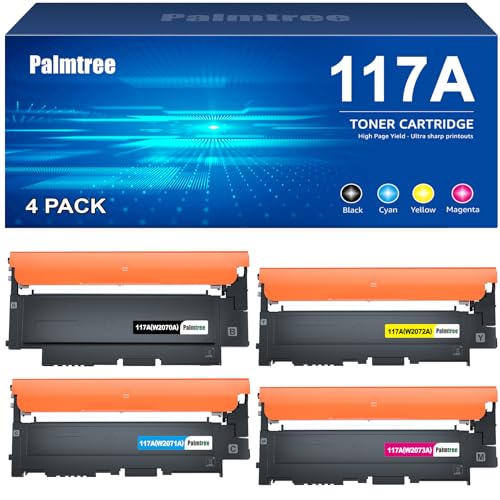 Palmtree Kompatibel HP 117A Toner Set als Ersatz für Color Laser MFP 179fwg 178nwg 150nw 150a 179fnw 178nw 179 178 150 W2070A W2071A W2072A W2073A Tonerkartusche (Schwarz Cyan Gelb Magenta 4er-Pack) von Palmtree