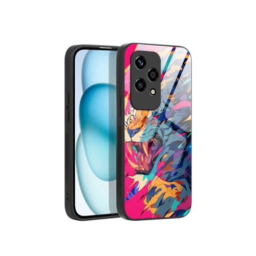 PanXCase Glas Hülle für Honor 200 Lite - Bunt Aesthetic Motiv Muster rutschfest Design Neu Handyhülle, Dünn Stoßfeste Kratzfest Bumper Schutzhülle (Tiger) von PanXCase