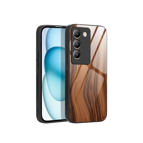 PanXCase Glas Hülle für Vivo V40 SE - Bunt Aesthetic Motiv Muster rutschfest Design Neu Handyhülle, Dünn Stoßfeste Kratzfest Bumper Schutzhülle (Wood Grain) von PanXCase