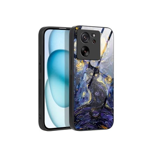 PanXCase Glas Hülle für Xiaomi 13T / Xiaomi 13T Pro - Bunt Aesthetic Motiv Muster rutschfest Design Neu Handyhülle, Dünn Stoßfeste Kratzfest Bumper Schutzhülle (Cat) von PanXCase