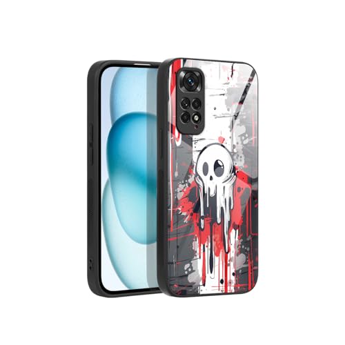 PanXCase Glas Hülle für Xiaomi Redmi Note 11s 4G / 11 4G - Bunt Aesthetic Motiv Muster rutschfest Design Neu Handyhülle, Dünn Stoßfeste Kratzfest Bumper Schutzhülle (Skull) von PanXCase