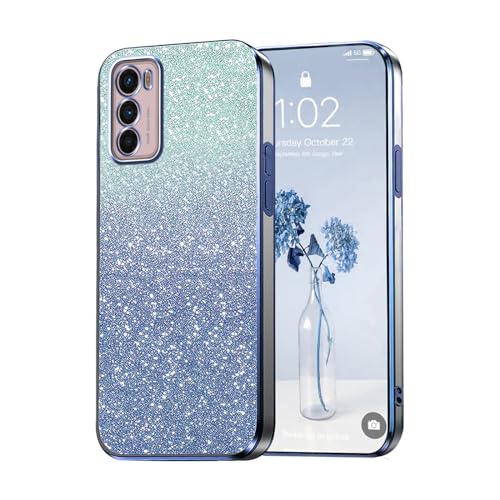 PanXCase Glitzer Hülle für Motorola Moto G42 - Transparent Glitter Mädchen Frau Elegant HandyHülle, Durchsichtig Bling Ultra Dünn Stoßfest Schutzhülle (Blau) von PanXCase