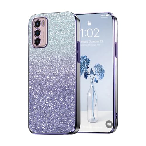 PanXCase Glitzer Hülle für Motorola Moto G42 - Transparent Glitter Mädchen Frau Elegant HandyHülle, Durchsichtig Bling Ultra Dünn Stoßfest Schutzhülle (Violett) von PanXCase