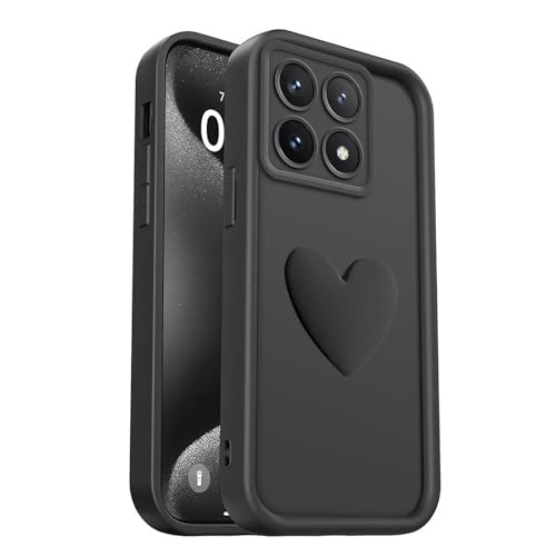 PanXCase Hülle für Xiaomi Poco X6 Pro - Handyhülle 3D Herz Motiv Design Süß Silikonhülle, Kameraschutz Mädchen Stoßfest Kratzfeste Schutzhülle (Black) von PanXCase