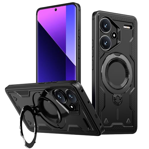 PanXCase Hülle für Xiaomi Redmi Note 13 Pro Plus 5G - Handyhülle Militär Panzerhülle 360° Metall Ring Ständer Magnetisch Stoßfest Puffer Armor Neu Schutzhülle (Black) von PanXCase