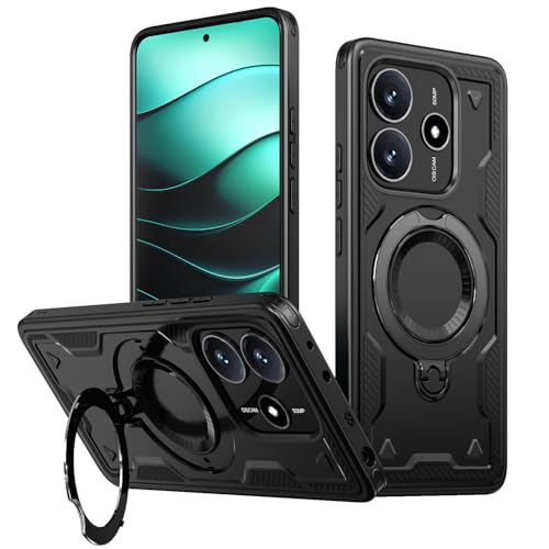 PanXCase Hülle für Xiaomi Redmi Note 14 5G - Handyhülle Militär Panzerhülle 360° Metall Ring Ständer Magnetisch Stoßfest Puffer Armor Neu Schutzhülle (Black) von PanXCase