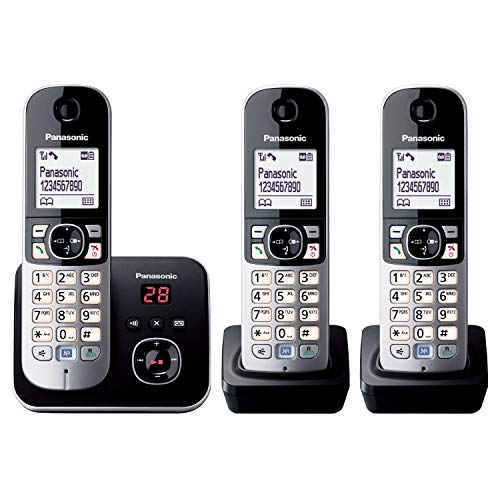 Panasonic KX-TG6823GB DECT Schnurlostelefon mit Anrufbeantworter (3 Mobilteile, strahlungsarm, Eco-Modus, GAP Telefon, Festnetz) schwarz von Panasonic