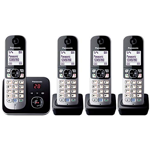 Panasonic KX-TG6824GB DECT Schnurlostelefon mit Anrufbeantworter (Telefon mit 4 Mobilteilen, strahlungsarm, Eco-Modus, GAP Telefon, Festnetz) schwarz von Panasonic