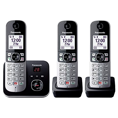 Panasonic KX-TG6863GS Schnurlostelefon mit 3 Mobilteilen und Anrufbeantworter (Bis zu 1.000 Rufnummern sperren, übersichtliche Schriftgröße, lauter Hörer, Voll-Duplex Freisprechen) schwarz-silber von Panasonic