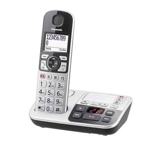 Panasonic KX-TGE520GS Senioren Schnurlostelefon mit Anrufbeantworter, Station & Hörer, Freisprecheinrichtung, LCD-Display, kompatibel mit Hörgeräten, sprechende Tasten, Silber von Panasonic