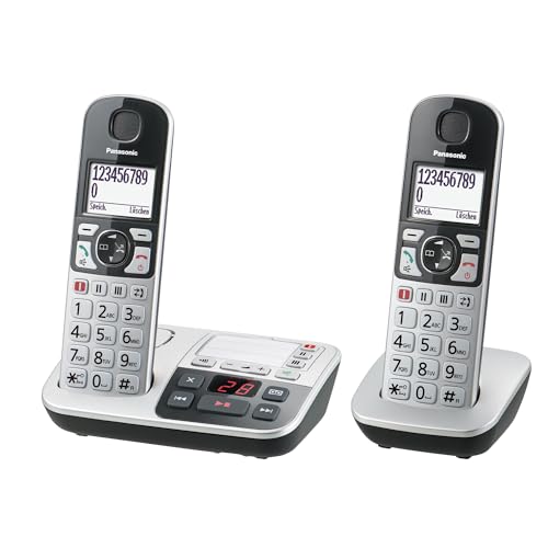 Panasonic KX-TGE522GS DECT Seniorentelefon mit Notruf (Großtastentelefon mit Anrufbeantworter, schnurlos, Telefon DUO)silber-schwarz,max 1,5h - Gespräch, 4,6cm Display, 150 Eintrage, max 330h Standby, von Panasonic