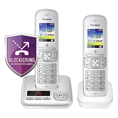 Panasonic KX-TGH722GG Schnurlostelefon Duo mit Anrufbeantworter (DECT Telefon, strahlungsarm, Farbdisplay, Anrufsperre, Freisprechen) perl-silber von Panasonic