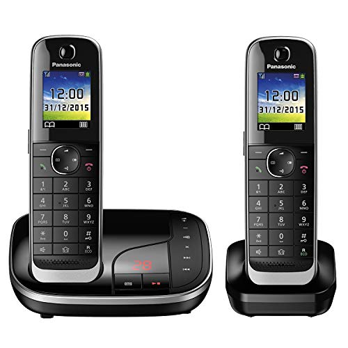Panasonic KX-TGJ322GB Familien-Telefon mit Anrufbeantworter (schnurloses Telefon DUO, Mobilteil, strahlungsarm, Anrufschutz, DECT Basistation) schwarz von Panasonic