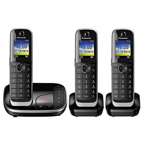 Panasonic KX-TGJ323GB Familien-Telefon mit Anrufbeantworter (schnurloses Telefon mit 3 Mobilteilen, strahlungsarm, Anrufschutz) schwarz von Panasonic