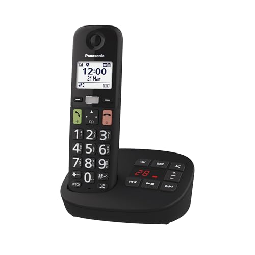 Panasonic KX-TGU130EXB digitales schnurloses Telefon mit Anrufbeantworter, Basisstation & 1 Mobilteil, LCD-Display, große Tasten, Favoriten-Taste, hörgerätekompatibel, Schwarz von Panasonic