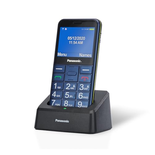 Panasonic KX-TU155EXCN Essentials Mobiltelefon für ältere Menschen mit Ladestation, SOS-Notfalltaste, Prioritätsanruf, Großtastentelefon, hörgerätekompatibel, Bluetooth, UKW-Radio, Kamera, Blau von Panasonic