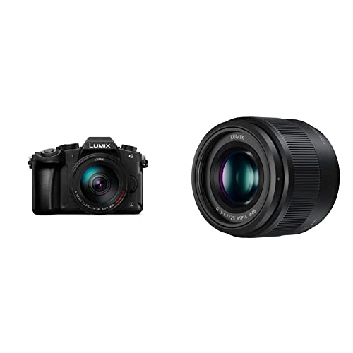 Panasonic LUMIX DMC-G81HAEGK Systemkamera 4K mit 14-140 mm MFT Objektiv, 16 MP, Dual I.S, Hybrid-Kontrast-AF, 4K Fotokamera, schwarz & Lumix 25 mm F1.7 | H-H025E-K Prime Objektiv, Schwarz von Panasonic