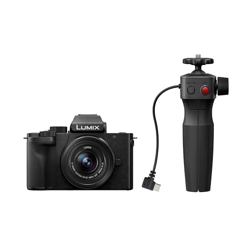 Panasonic Lumix DC-G100DVEGK Micro Four Thirds spiegellose Kamera mit Lumix G Vario 12-32 mm F3.5-5.6 Objektiv & DMW-SHGR2 Stativgriff, 20,3 MP, 4K 30p/FHD 60 Video, Vlog-Cam, USB-C-Ladung, Schwarz von Panasonic
