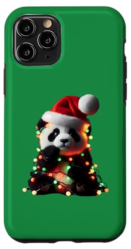 Hülle für iPhone 11 Pro Niedlicher Panda mit Weihnachtsmütze und Weihnachtsbeleuchtung, für Kinder und Jungen von Panda With Santa Hat And Christmas Products