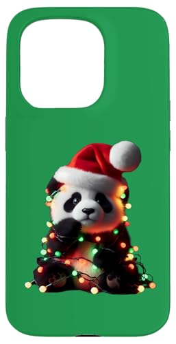 Hülle für iPhone 15 Pro Niedlicher Panda mit Weihnachtsmütze und Weihnachtsbeleuchtung, für Kinder und Jungen von Panda With Santa Hat And Christmas Products