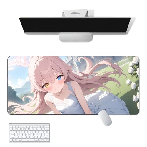 Anime-Mauspad, Spiel, blaues Archiv – Takanashi Hoshino Anime-Computer-Tastatur-Mauspad, große lange weiche Gummiunterseite, rutschfeste Oberfläche, Büro-Schreibtischmatte, Gaming-Mauspad von Pangtyus