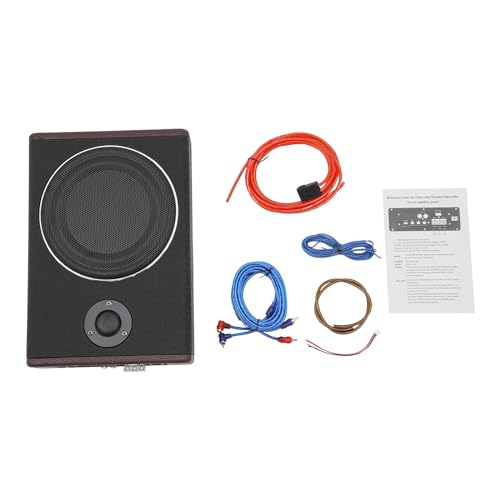 PansyWind Aktivsubwoofer Autoradio Ultradünner 12V 600V 20cm Ultradünner Radio Bassreflex Untersitz Subwoofer mit eingebautem Verstärker, Netzkabel für Auto/LKW von PansyWind