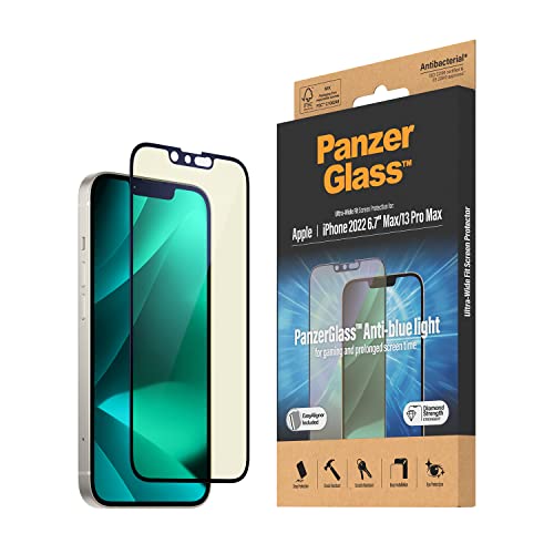 PanzerGlass™ Anti-Blue Light Displayschutz für iPhone 14 Plus | 13 Pro Max - kratzfester und augenschonender Screen Protector mit Blaulichtfilter für Retinaschutz - mit Positionierhilfe von Panzer Glass