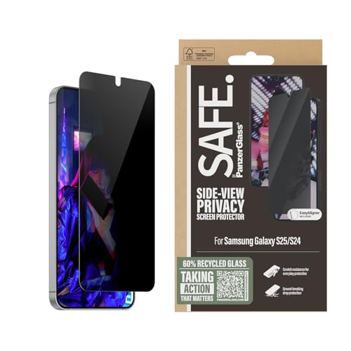 SAFE by PanzerGlass Privacy Schutzglas für Samsung S25 Hüllenfreundlich, Gehärtetes Glas, Anti-Spion Schutzglas, Blasenfrei, Schmierfreie Beschichtung, Samsung S25 Schutzglas von Panzer Glass