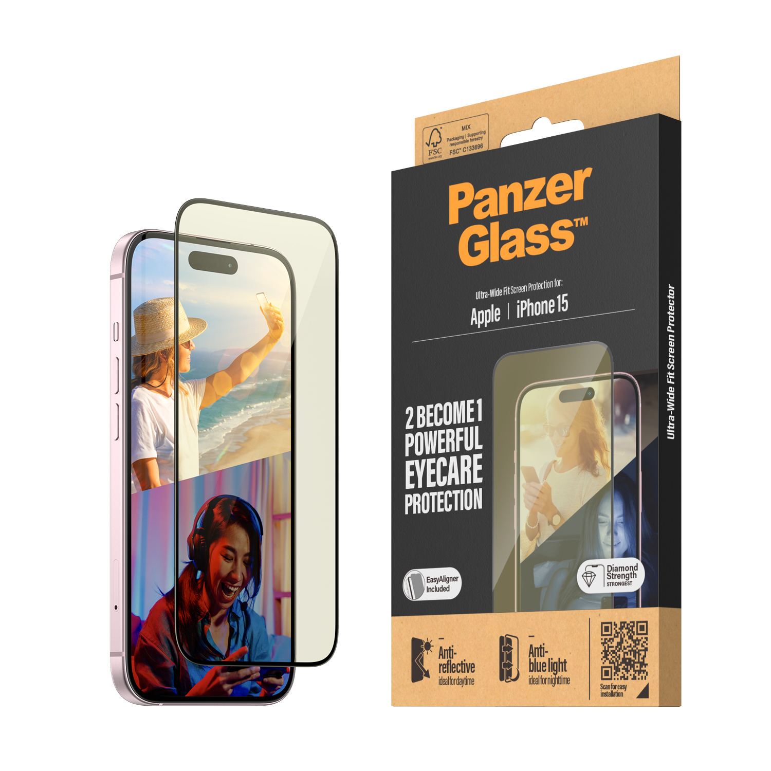 PanzerGlass™ Eyecare Displayschutz iPhone 15 | Ultra-Wide Fit m. EasyAligner von PanzerGlass