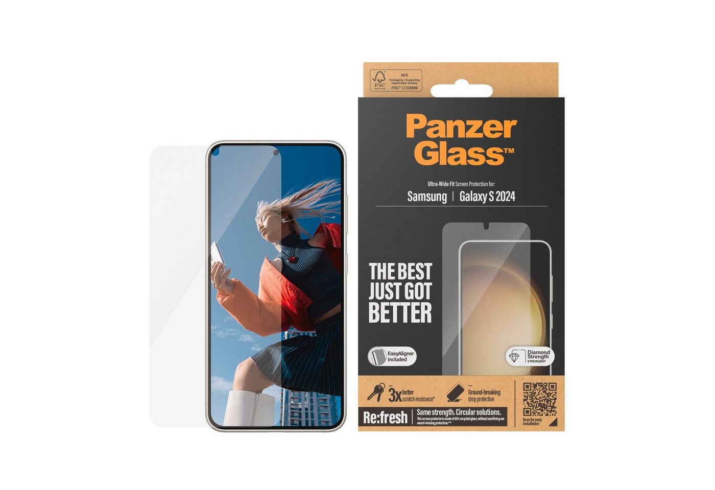 PanzerGlass Displayschutzglas Ultra Wide Fit Screen Protector für Samsung Galaxy S24, Displayschutzfolie, stoßfest, kratzbeständig von PanzerGlass