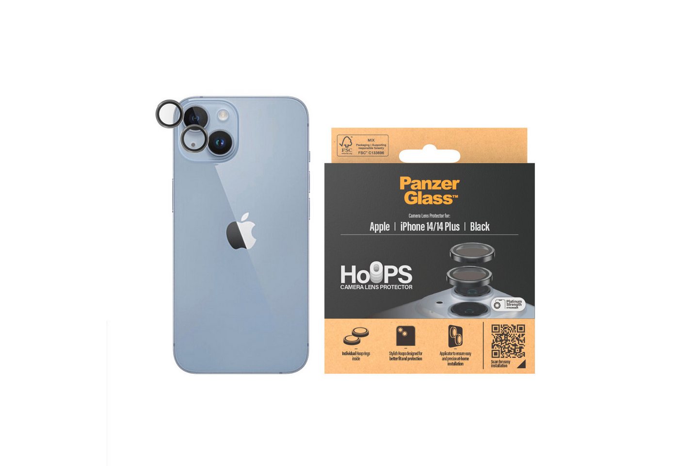 PanzerGlass Kameraschutzglas Hoops für Apple iPhone 14, Apple iPhone 14 Plus, Schutzglas, Linsenschutz, Kameraschutz, Abdeckung, stoßfest, kratzfest von PanzerGlass