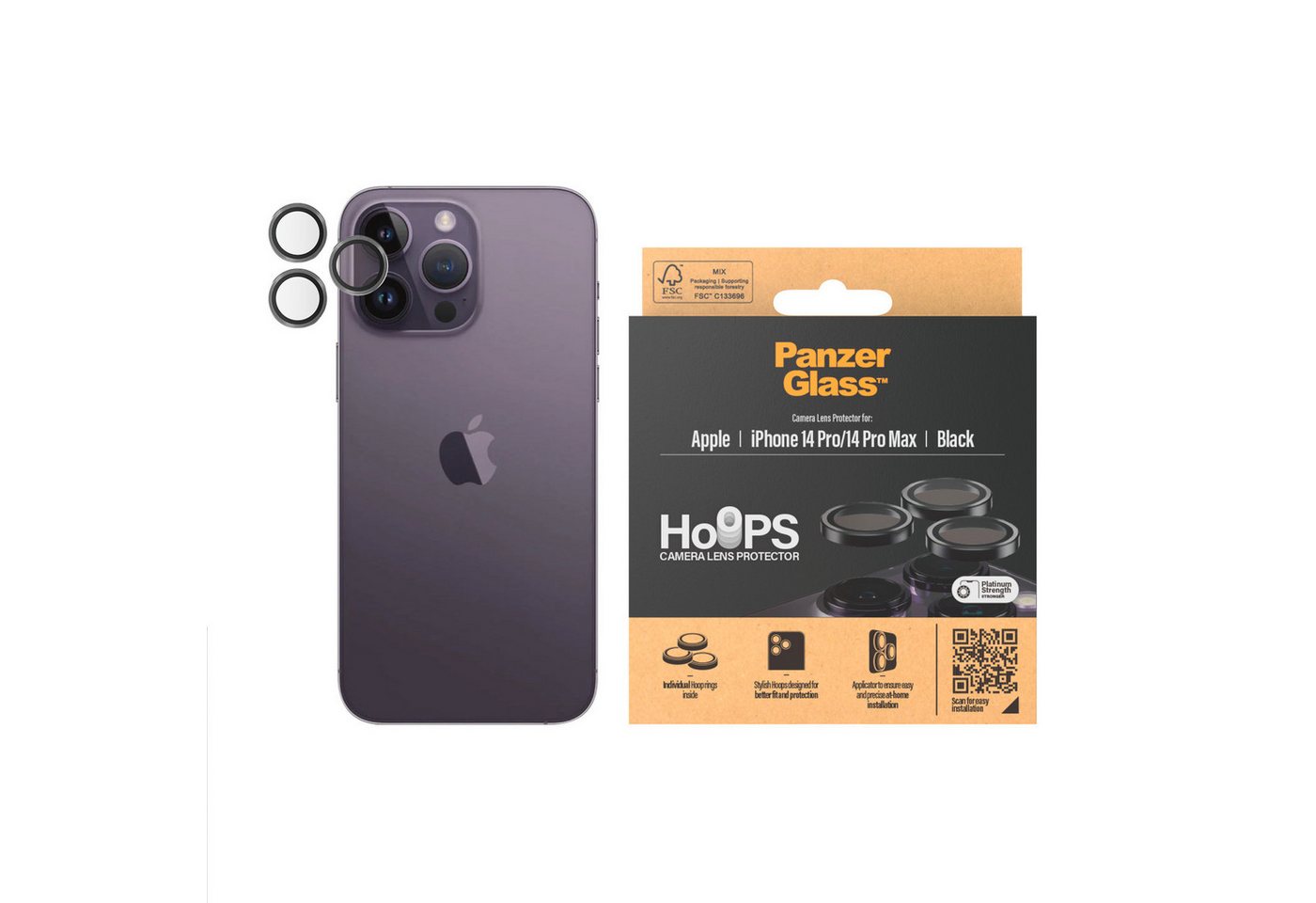 PanzerGlass Kameraschutzglas Hoops für Apple iPhone 14 Pro, Apple iPhone 14 Pro Max, Schutzglas, Linsenschutz, Kameraschutz, Abdeckung, stoßfest, kratzfest von PanzerGlass