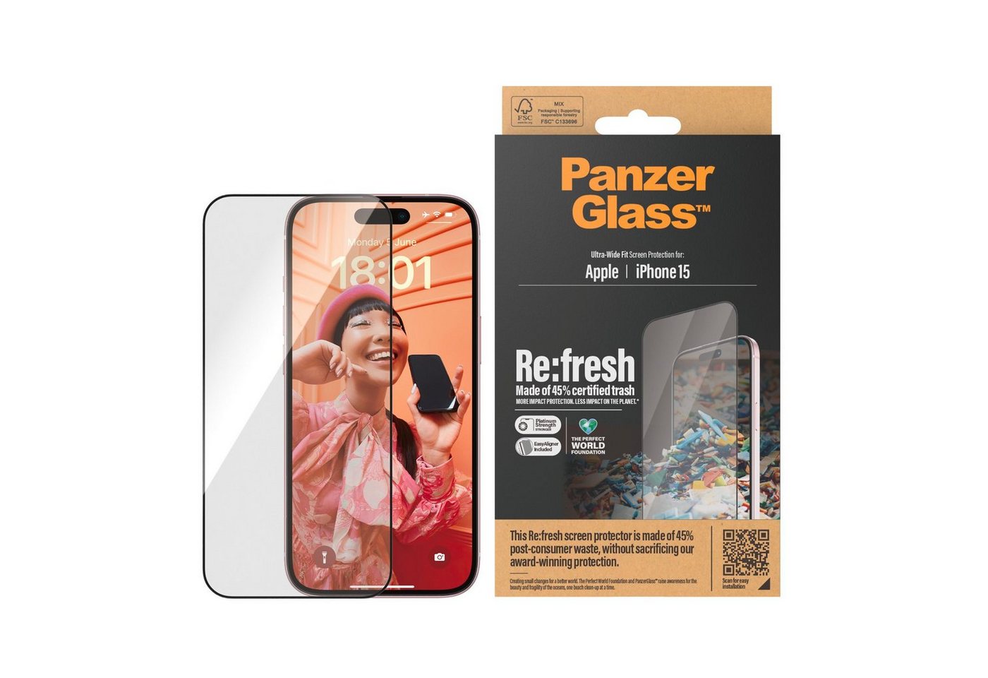 PanzerGlass Screen Protector Glass für iPhone 15, Displayschutzglas, Ultra Wide Fit von PanzerGlass