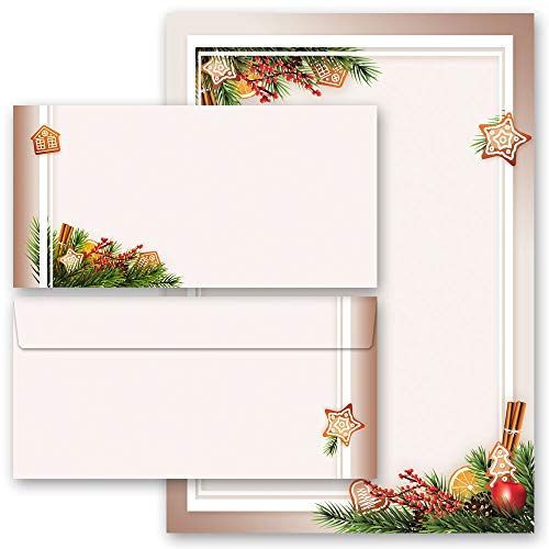 Briefpapier Sets Weihnachten, LEBKUCHENZEIT 100 Blatt Briefpapier + 100 passende Briefumschläge DIN LANG ohne Fenster | Paper-Media von Paper-Media Design & Motivpapier