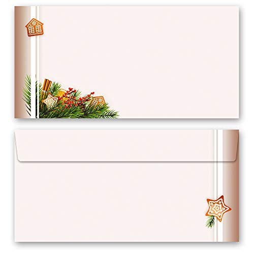 Briefumschläge Weihnachten, LEBKUCHENZEIT 10 Briefumschläge (ohne Fenster) DIN LANG (220x110 mm) | Paper-Media von Paper-Media Design & Motivpapier