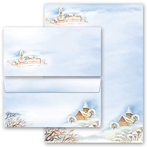 Motivpapier Briefpapier Sets Winter Natur & Landschaft, WINTERLANDSCHAFT 50 Blatt Briefpapier + 50 passende Briefumschläge DIN LANG ohne Fenster | Paper-Media von Paper-Media