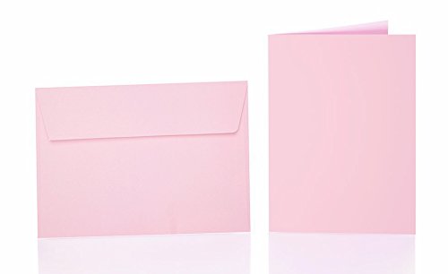 Paper24 25 Faltkarten blanko mit Umschlag 120x170 mm, Briefumschläge B6, Doppelkarten mit Umschlag sind ideal für Geburtstag in Rosa von Paper24