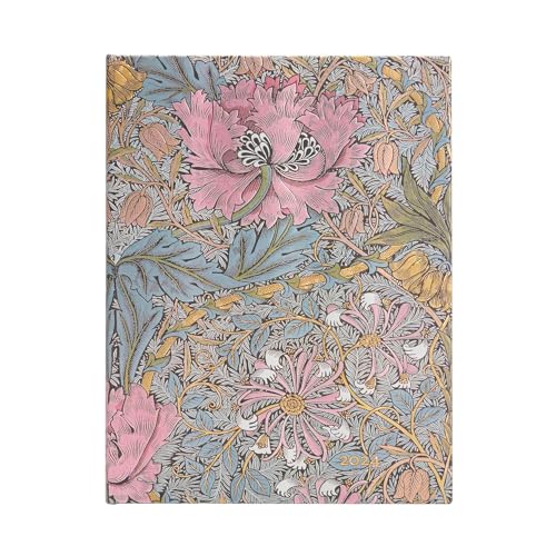 Paperblanks 12-Monatskalender 2024 Morris Heckenkirsche in Pink | Horizontal | Ultra (180 × 230 mm) von Paperblanks