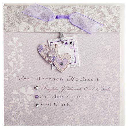 Paperclip Glückwunschkarte Silberhochzeit 25. Hochzeitstag handmade mit Schleife und Anhänger von Paperclip