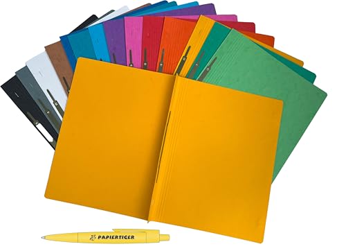 Papiertiger Schnellhefter aus Karton/Pappe für Schule und Büro extrastark mit Papiertiger Kugelschreiber (Pressspankarton, sortiert, 15er Pack) 14Farben, 2x gelb von Papiertiger