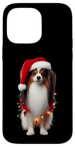 Hülle für iPhone 14 Pro Max Papillion mit Weihnachtsmannmütze, Weihnachtsbeleuchtung, Hundebesitzer, Mutter, Papa von Papillion Christmas Products