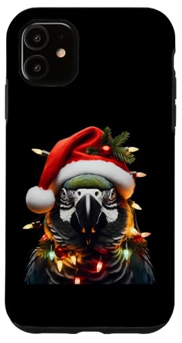 Hülle für iPhone 11 Papagei mit Weihnachtsmütze und Weihnachtsbeleuchtung von Parrot With Santa Hat And Christmas Products