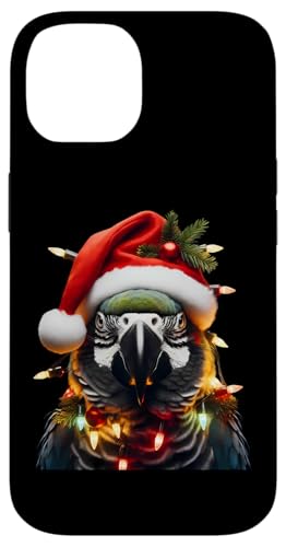 Hülle für iPhone 14 Papagei mit Weihnachtsmütze und Weihnachtsbeleuchtung von Parrot With Santa Hat And Christmas Products