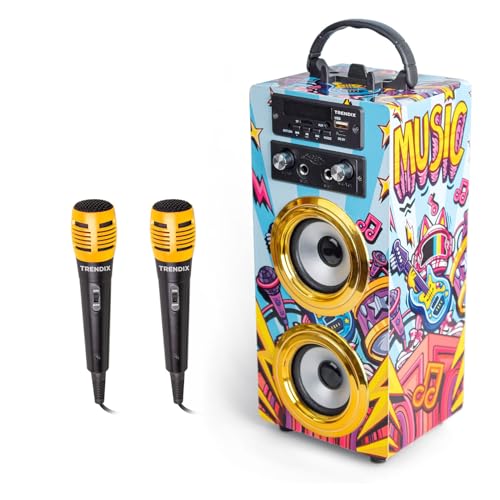 Trendix - Karaoke Maschine Kinder Golden Star | Karaoke Kinder 2 Mikrofone | Karaoke Anlage Mit 2 Mikrofonen Für Jungen Und Mädchen | Karaoke Set Bluetooth, FM Radio, USB, SD | Kinder Karaoke Mit Mikr von Party town