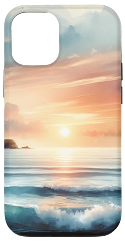 Hülle für iPhone 12/12 Pro Einzigartige Aquarellfarbe Sonnenuntergang Strand Ozean Welle Pastellkunst von PastelArt Phone Cases Accessories Gifts Designs