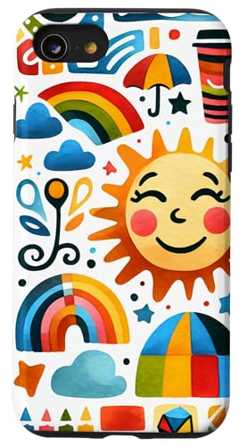 Hülle für iPhone SE (2020) / 7 / 8 Niedliche Collage mit positiven, bunten Sonnenblumen, Regenbogen-Grafik von PastelArt Phone Cases Accessories Gifts Designs